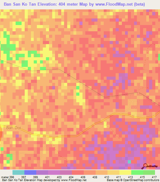 Ban San Ko Tan,Thailand Elevation Map