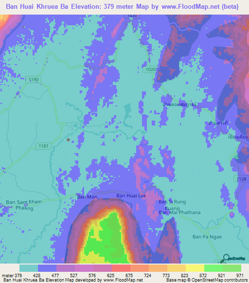 Ban Huai Khruea Ba,Thailand Elevation Map
