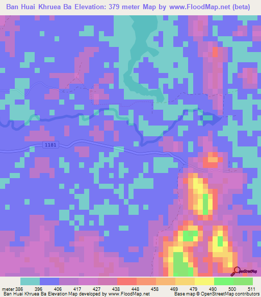 Ban Huai Khruea Ba,Thailand Elevation Map