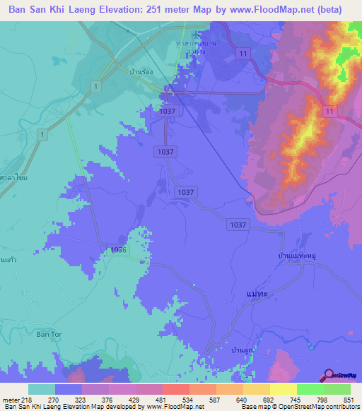 Ban San Khi Laeng,Thailand Elevation Map
