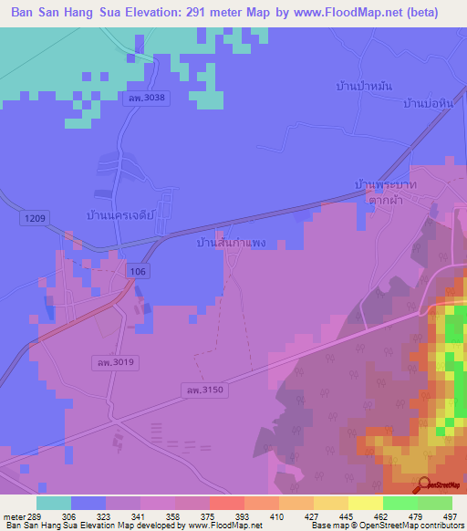 Ban San Hang Sua,Thailand Elevation Map
