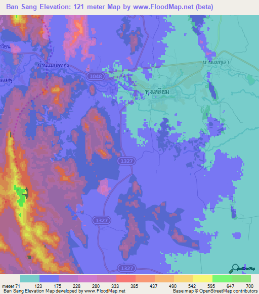 Ban Sang,Thailand Elevation Map