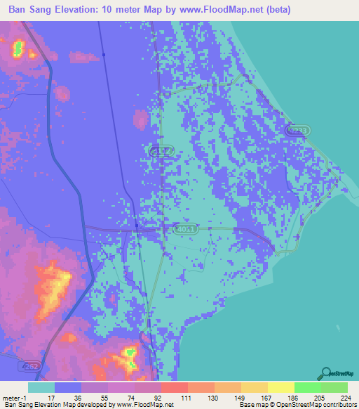 Ban Sang,Thailand Elevation Map