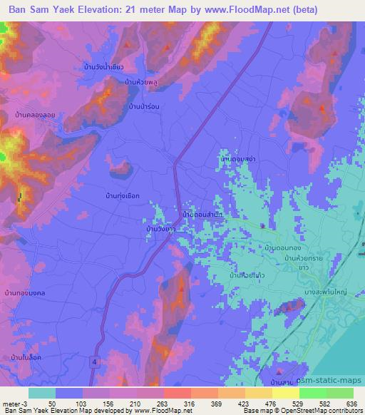 Ban Sam Yaek,Thailand Elevation Map