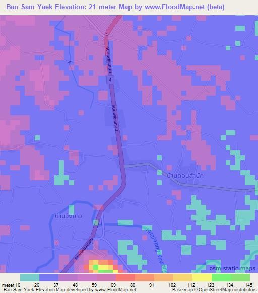 Ban Sam Yaek,Thailand Elevation Map