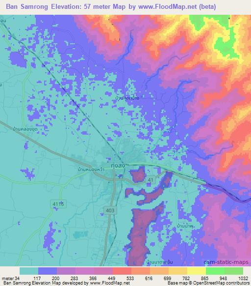 Ban Samrong,Thailand Elevation Map