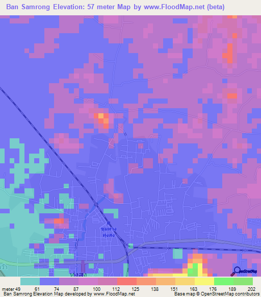 Ban Samrong,Thailand Elevation Map