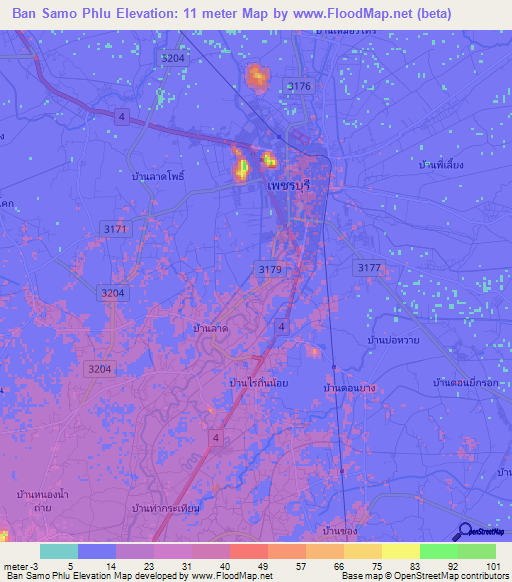Ban Samo Phlu,Thailand Elevation Map