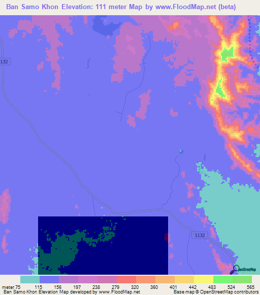 Ban Samo Khon,Thailand Elevation Map