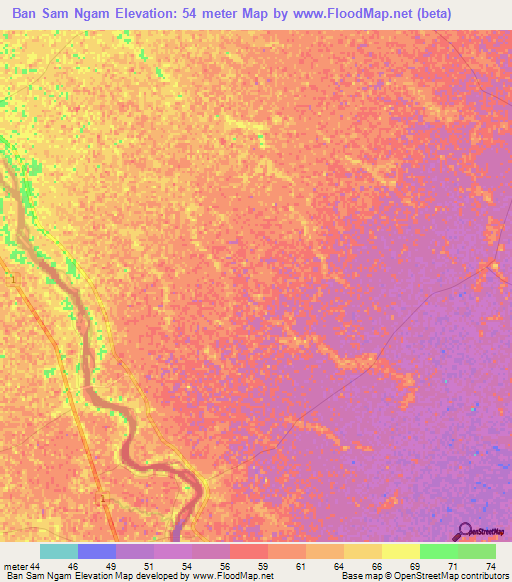 Ban Sam Ngam,Thailand Elevation Map