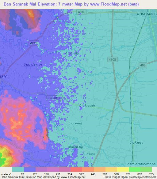 Ban Samnak Mai,Thailand Elevation Map
