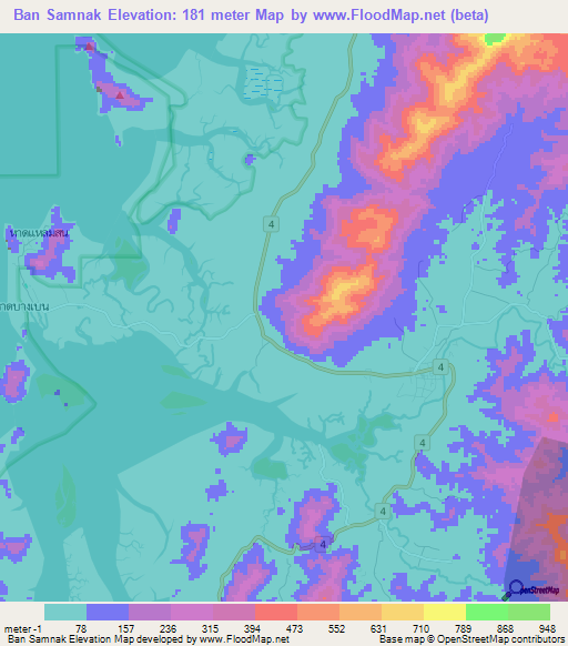 Ban Samnak,Thailand Elevation Map