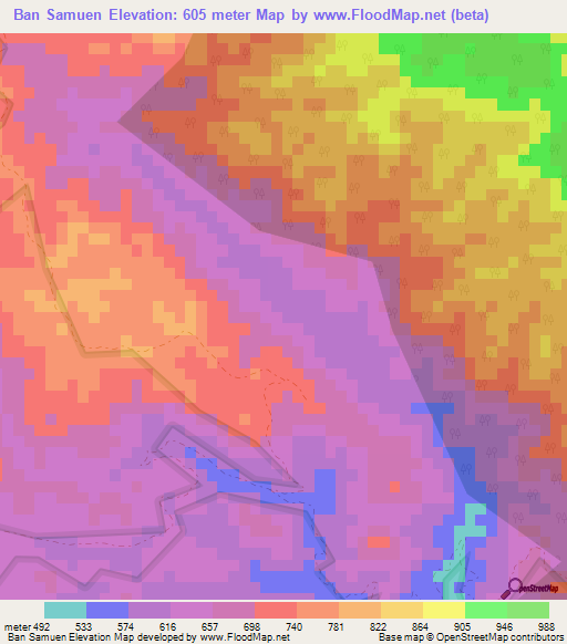 Ban Samuen,Thailand Elevation Map