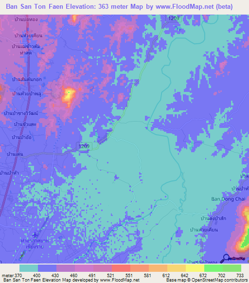 Ban San Ton Faen,Thailand Elevation Map