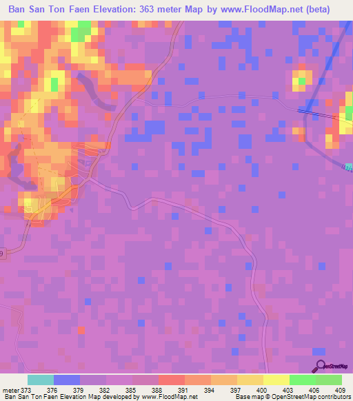 Ban San Ton Faen,Thailand Elevation Map