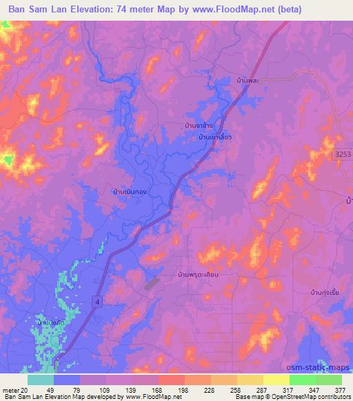Ban Sam Lan,Thailand Elevation Map