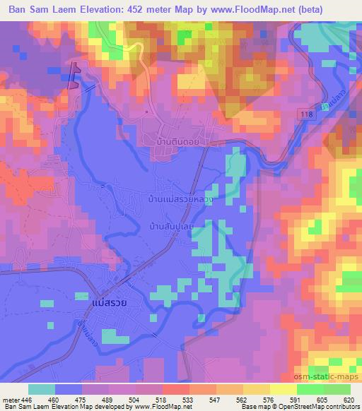 Ban Sam Laem,Thailand Elevation Map
