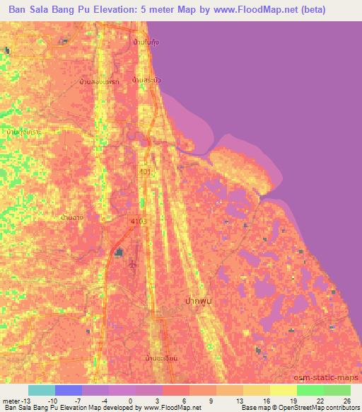 Ban Sala Bang Pu,Thailand Elevation Map