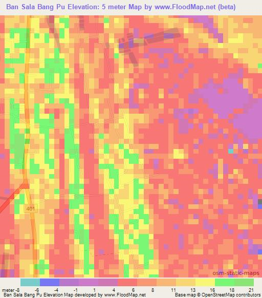 Ban Sala Bang Pu,Thailand Elevation Map