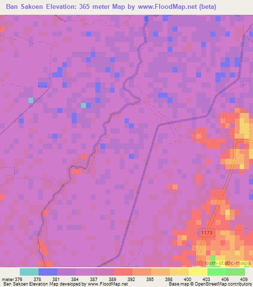 Ban Sakoen,Thailand Elevation Map