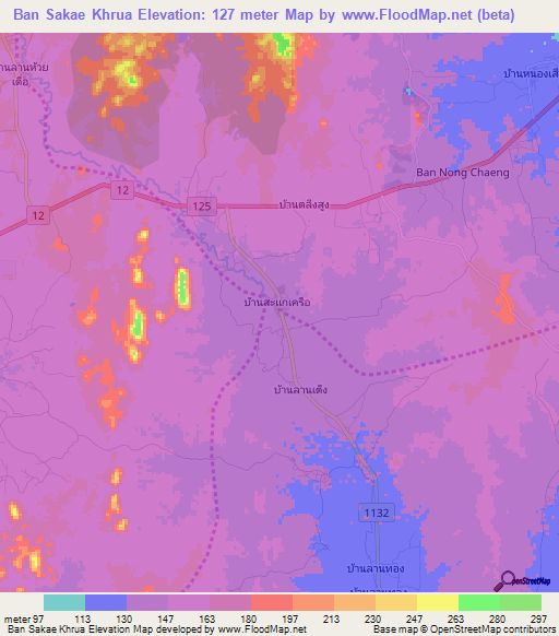 Ban Sakae Khrua,Thailand Elevation Map
