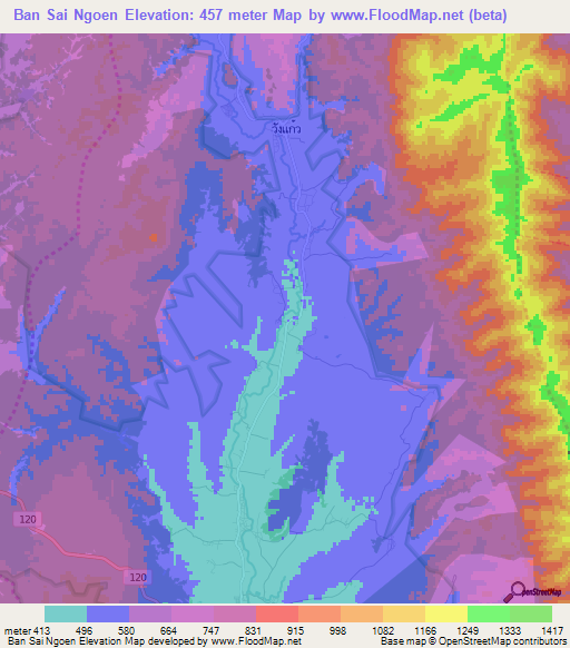 Ban Sai Ngoen,Thailand Elevation Map