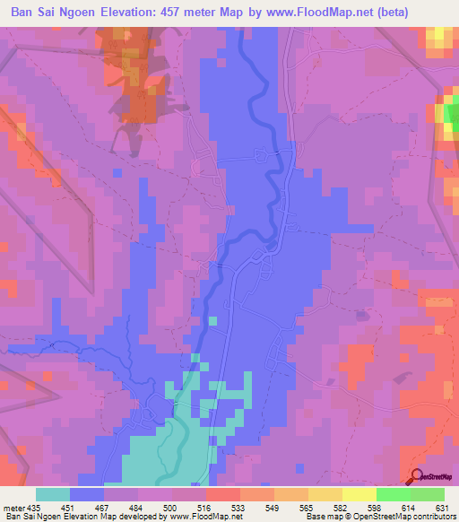 Ban Sai Ngoen,Thailand Elevation Map