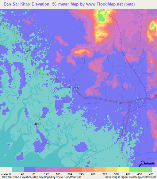 Ban Sai Khao,Thailand Elevation Map