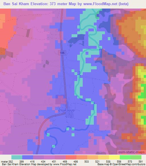 Ban Sai Kham,Thailand Elevation Map