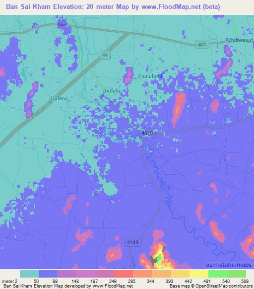 Ban Sai Kham,Thailand Elevation Map