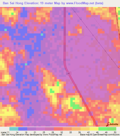 Ban Sai Hong,Thailand Elevation Map