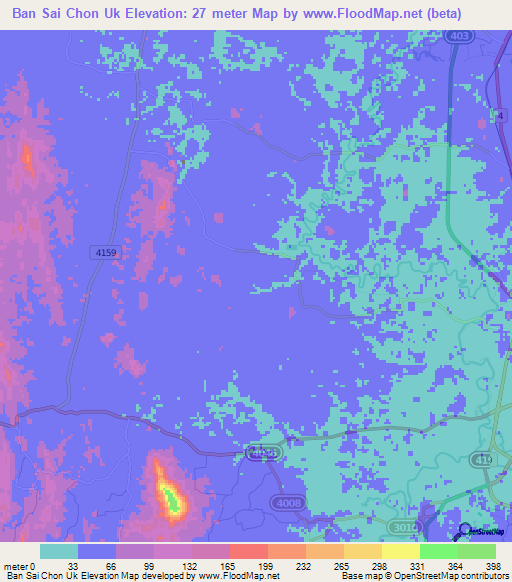 Ban Sai Chon Uk,Thailand Elevation Map