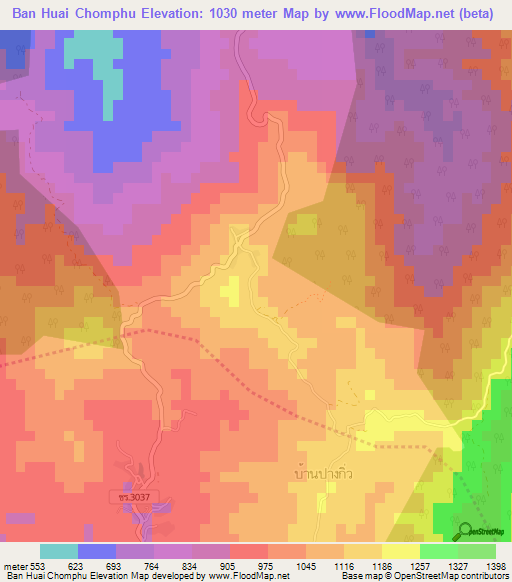 Ban Huai Chomphu,Thailand Elevation Map
