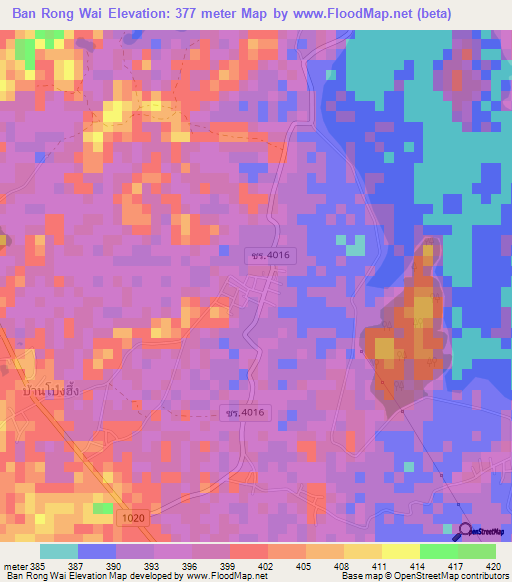 Ban Rong Wai,Thailand Elevation Map