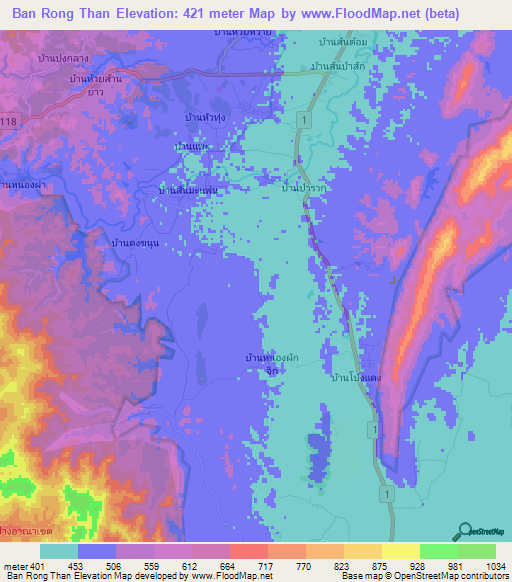 Ban Rong Than,Thailand Elevation Map