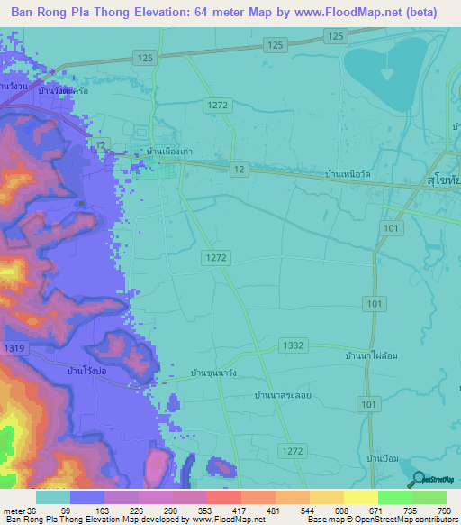 Ban Rong Pla Thong,Thailand Elevation Map