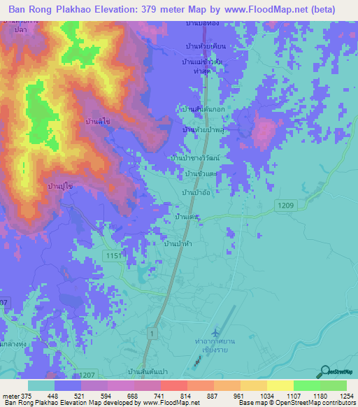 Ban Rong Plakhao,Thailand Elevation Map