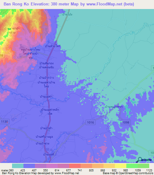 Ban Rong Ko,Thailand Elevation Map