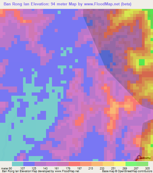 Ban Rong Ian,Thailand Elevation Map