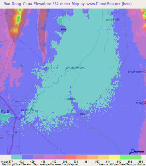 Ban Rong Chua,Thailand Elevation Map