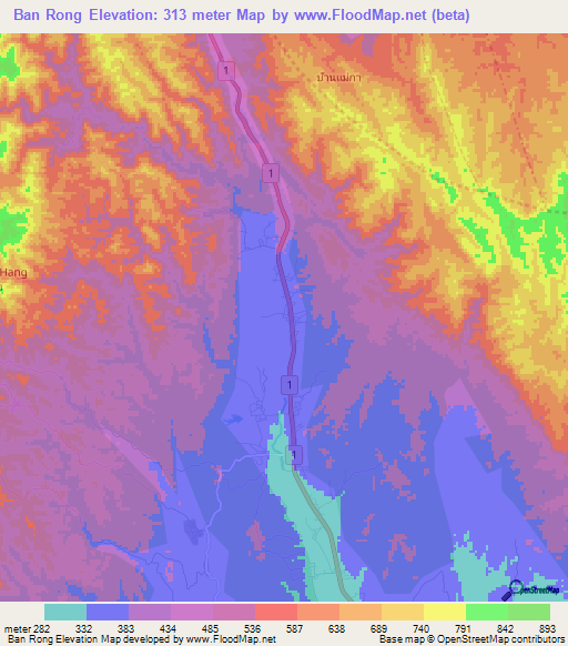 Ban Rong,Thailand Elevation Map