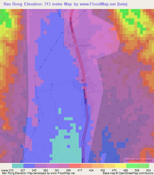 Ban Rong,Thailand Elevation Map