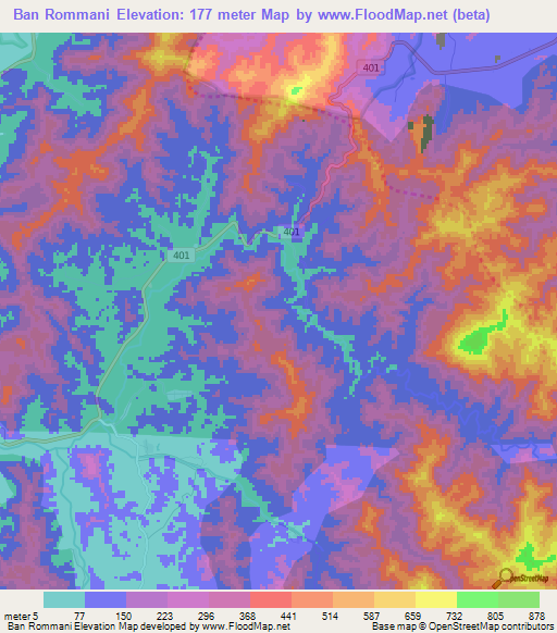 Ban Rommani,Thailand Elevation Map