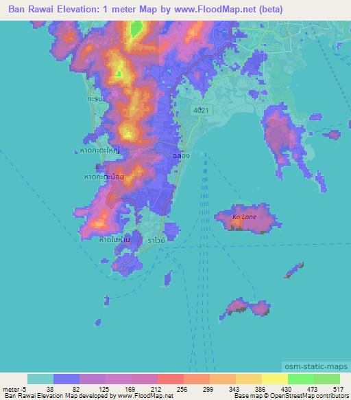 Ban Rawai,Thailand Elevation Map