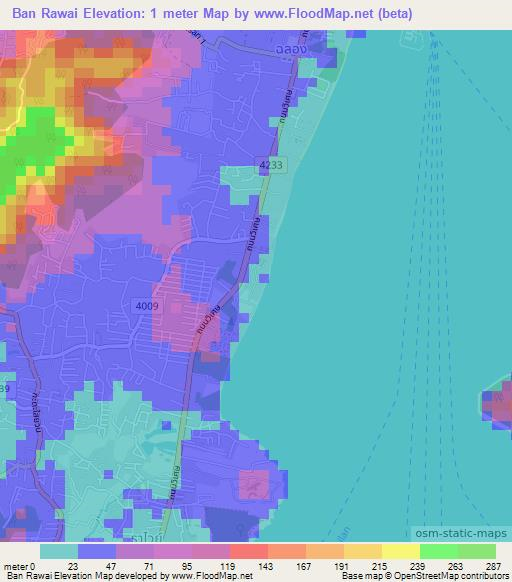 Ban Rawai,Thailand Elevation Map