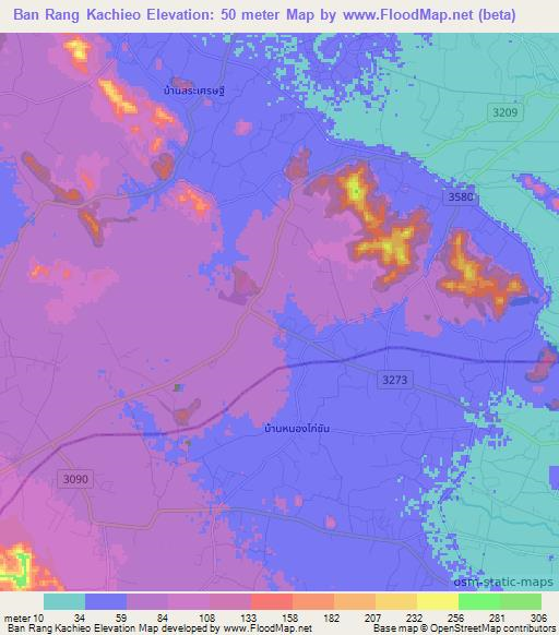 Ban Rang Kachieo,Thailand Elevation Map