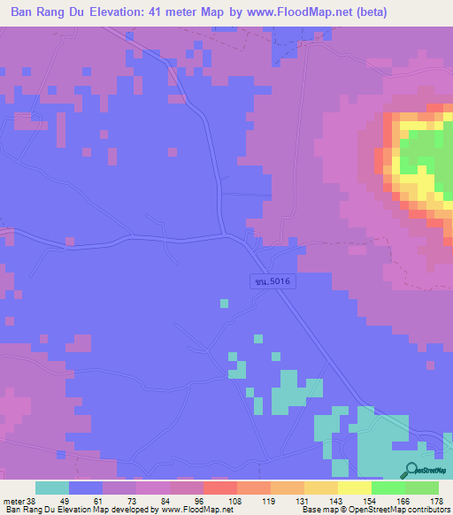 Ban Rang Du,Thailand Elevation Map
