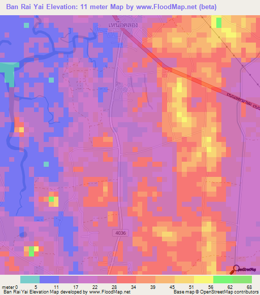 Ban Rai Yai,Thailand Elevation Map