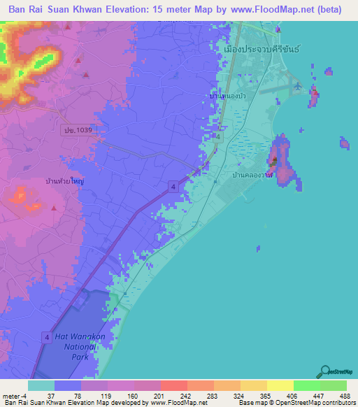 Ban Rai Suan Khwan,Thailand Elevation Map