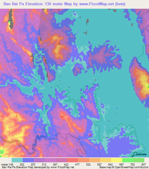 Ban Rai Pa,Thailand Elevation Map